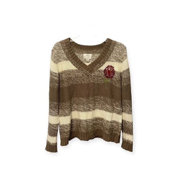 Christopher & Banks Size Large Hand Embroidered Sweater Flower - Picture 1 of 10
